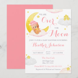 Över Månen Björn Flicka Baby Shower Inbjudningar
