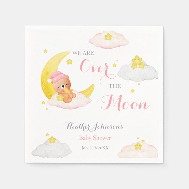 Över Månen Björn Flicka Baby Shower Pappersservett (Framsidan)