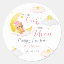 Över Månen Björn Flicka Baby Shower Runt Klistermärke