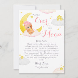 Över Månen Björn Flicka Baby Shower Tack Kort