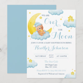 Över Månen Björn Pojke Baby Shower Inbjudningar
