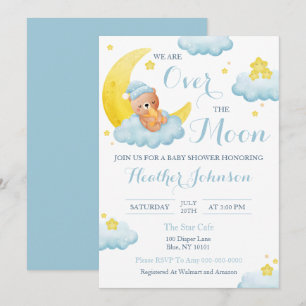 Över Månen Björn Pojke Baby Shower Inbjudningar