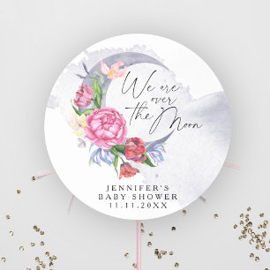 Över månen Blommor baby shower Runt Klistermärke