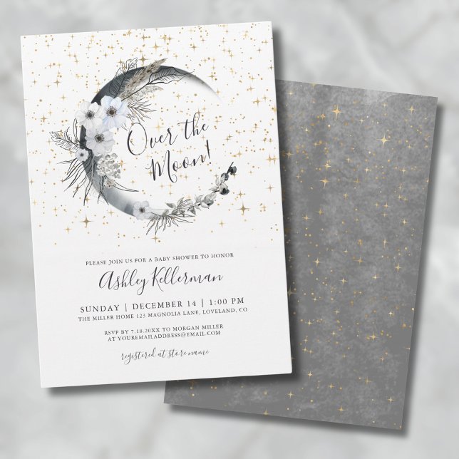 Över Månen Boho Barnkalas Inbjudningar (Over The Moon Boho Baby Shower Invitation)