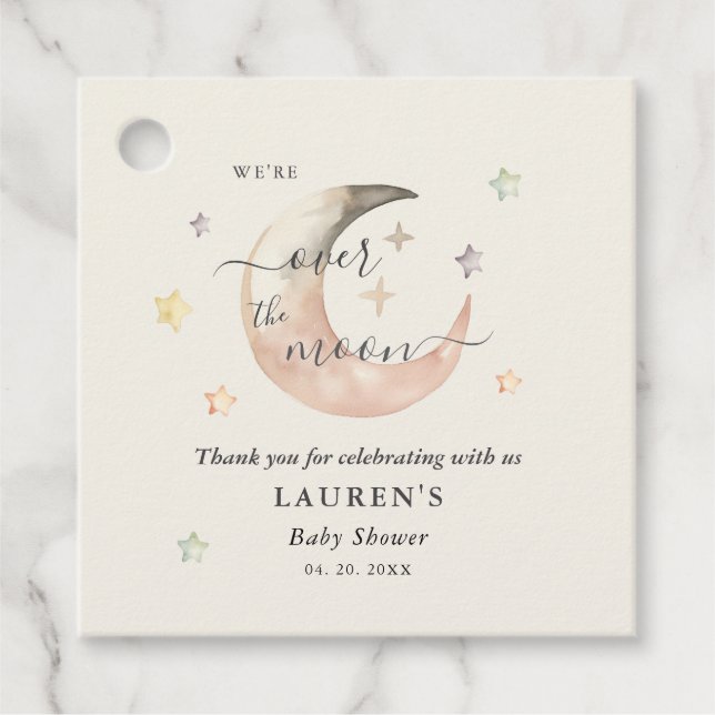 Över månen Boho Celestial Baby shower Gåvor Etiketter (Framsida)