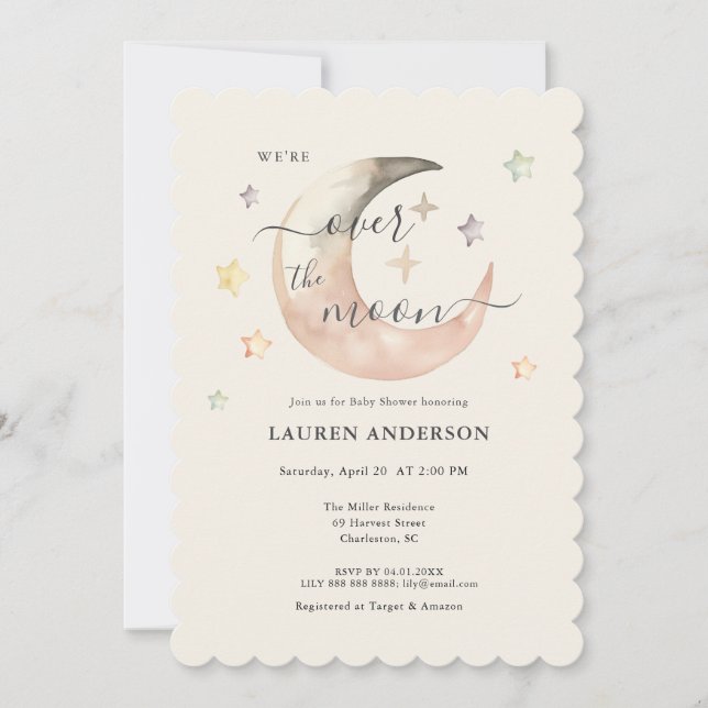 Över månen Boho Celestial Baby shower Inbjudningar (Framsida)