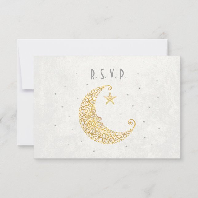 Över månen bröllop RSVP-kort Guld OSA Kort (Framsida)