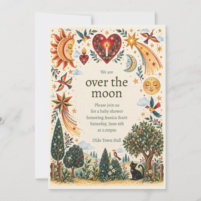 Över månen Celestial Baby Shower Inbjudan (Framsida)