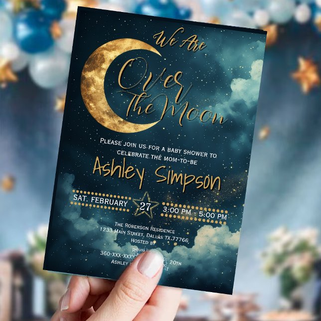 Över månen Celestial Baby Shower-inbjudan (Skapare uppladdad)