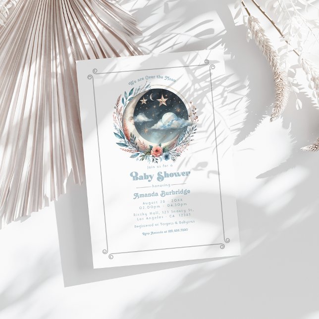 Över månen Celestial babyfirande Inbjudningar (Over the Moon Celestial Baby Shower Invitation)