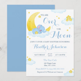 Över Månen Elefant Bebis Babyshower Inbjudningar