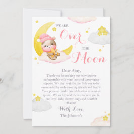 Över Månen Flicka Ko Bebis Babyshower Tack Kort
