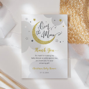 Över månen grå guldstjärnor baby shower tack kort