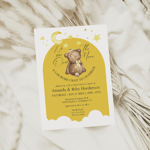 Över Månen Gul Flicka Teddybjörn Bebis Shower Inbjudningar