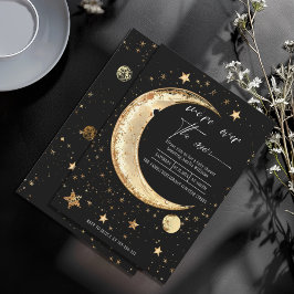 Över månen Guld Himmel Baby Shower Inbjudningar