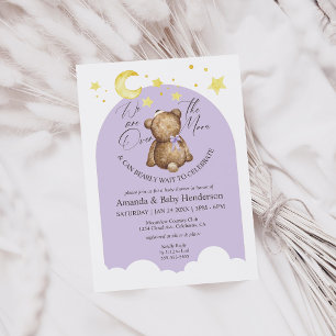Över Månen Lavendel Teddybjörn Bebis Shower Inbjudningar