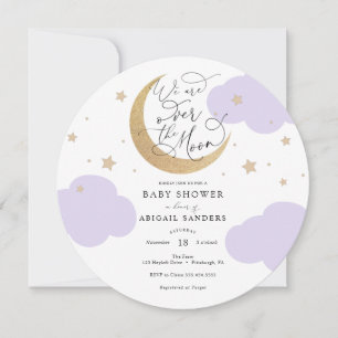 Över månen lila baby shower inbjudan