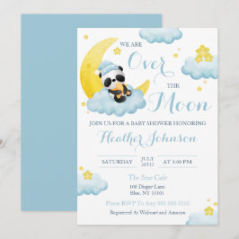 Över Månen Panda Björn Pojke Baby Shower Inbjudningar