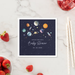 Över månen pojke baby shower inbjudan, rymdgalax pappersservett