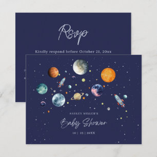 Över Månen Pojke Babyshower Fest Space Galax OSA Kort