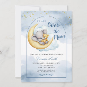 Över månen pojke flicka baby shower inbjudan