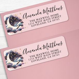 Över Månen Rosa Flick Baby Shower Returadress Etikett