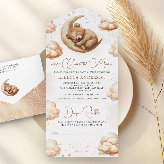 Över månen sovande teddybjörn boho baby shower (Skapare uppladdad)