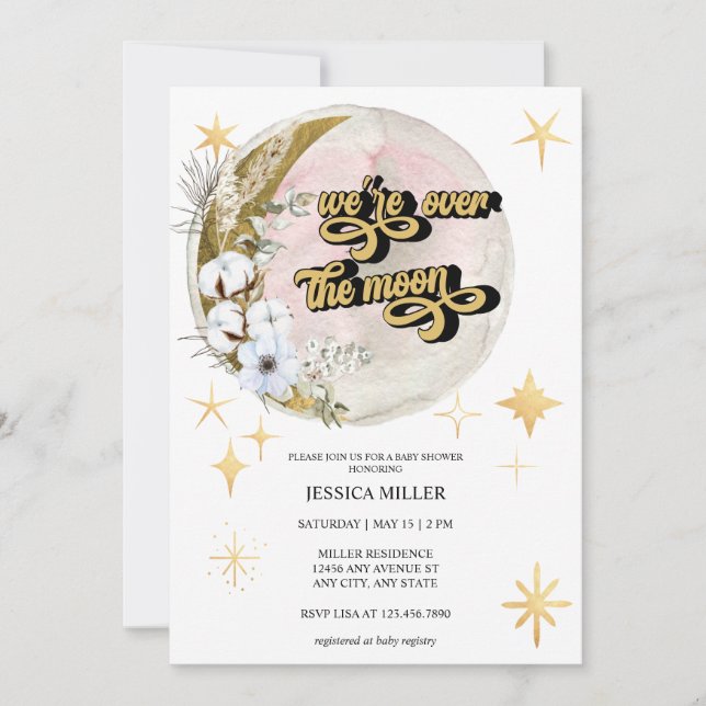 Över månen | Stjärn baby shower  Inbjudningar (Framsida)