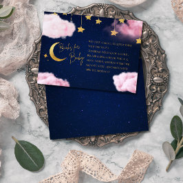 Över månen stjärnor rosa baby shower-bok tilläggskort