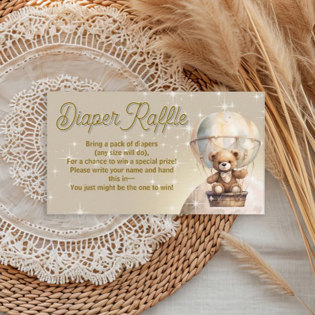 Över månen Teddybjörn Baby Shower Blöja Lotteri Tilläggskort (Over the Moon teddy bear hot air balloon baby shower diaper raffle card)