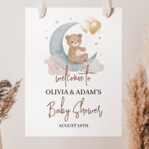 Över Månen Teddybjörn Baby Shower Välkomstskylt