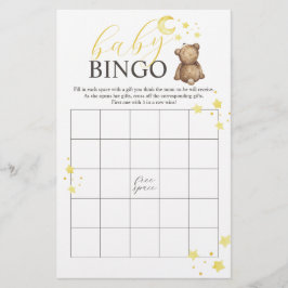 Över Månen Teddybjörn BINGO Baby Shower-spel Flygblad