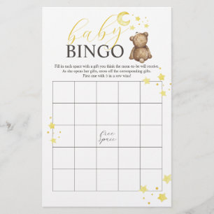 Över Månen Teddybjörn BINGO Baby Shower-spel Flygblad