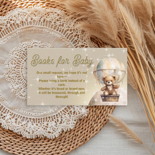 Över månen Teddybjörn-böcker för bebis Tilläggskort (Over the moon hot air balloon teddy bear baby shower "Books for Baby" card)