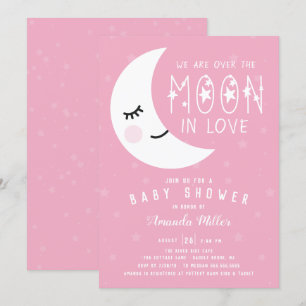 Över månen tjej baby shower inbjudningar