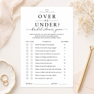 Over or Under Bridal Shower Game Card Flygblad
