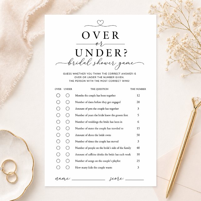 Over or Under Bridal Shower Game Card Flygblad (Bridal Shower Game)