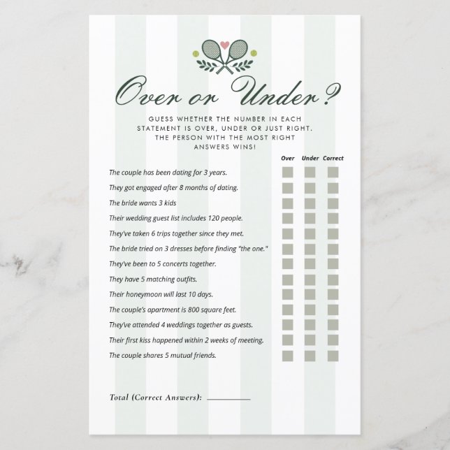 Over or Under Perfect Match Bridal Shower Game (Framsida)