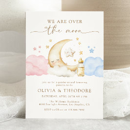 Över Party vid Rosa och blått Gender vid Måne Inbjudningar