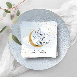 Över Personligen Måne Guld & Blue Baby Shower Pappersservett