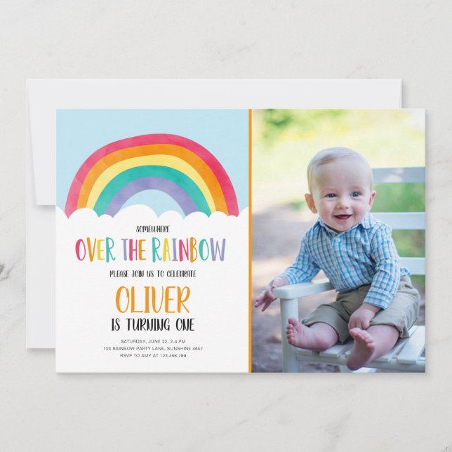 Över Rainbow Blue Boy Birthday-inbjudan Inbjudningar (Framsida)