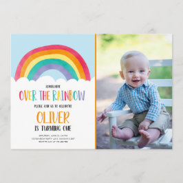 Över Rainbow Blue Boy Birthday-inbjudan Inbjudningar
