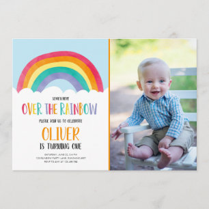Över Rainbow Blue Boy Birthday-inbjudan Inbjudningar