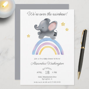 Över Rainbow Elephant Baby Shower Inbjudningar