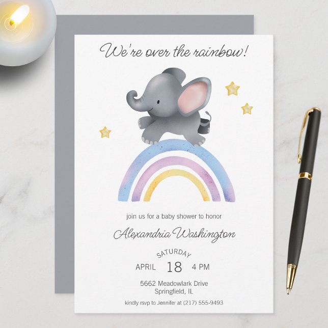Över Rainbow Elephant Baby Shower Inbjudningar (Skapare uppladdad)