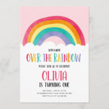 Över Rainbow Rosa Girl Birthday-inbjudan