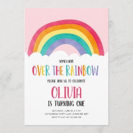 Över Rainbow Rosa Girl Birthday-inbjudan Inbjudningar