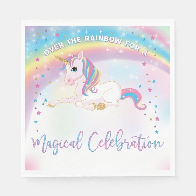 Över Rainbow Unicorn Birthday Pappersservett (Framsidan)