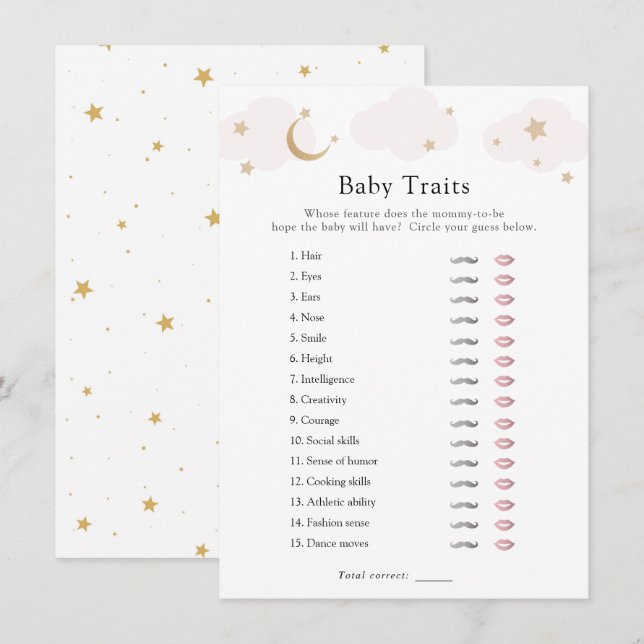 Över Rosa Baby Train Shower Game Card över Måne Inbjudningar (Fram/baksida)