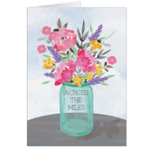 Över sjön Mors dag Burk Vas med blomma Hälsningskort